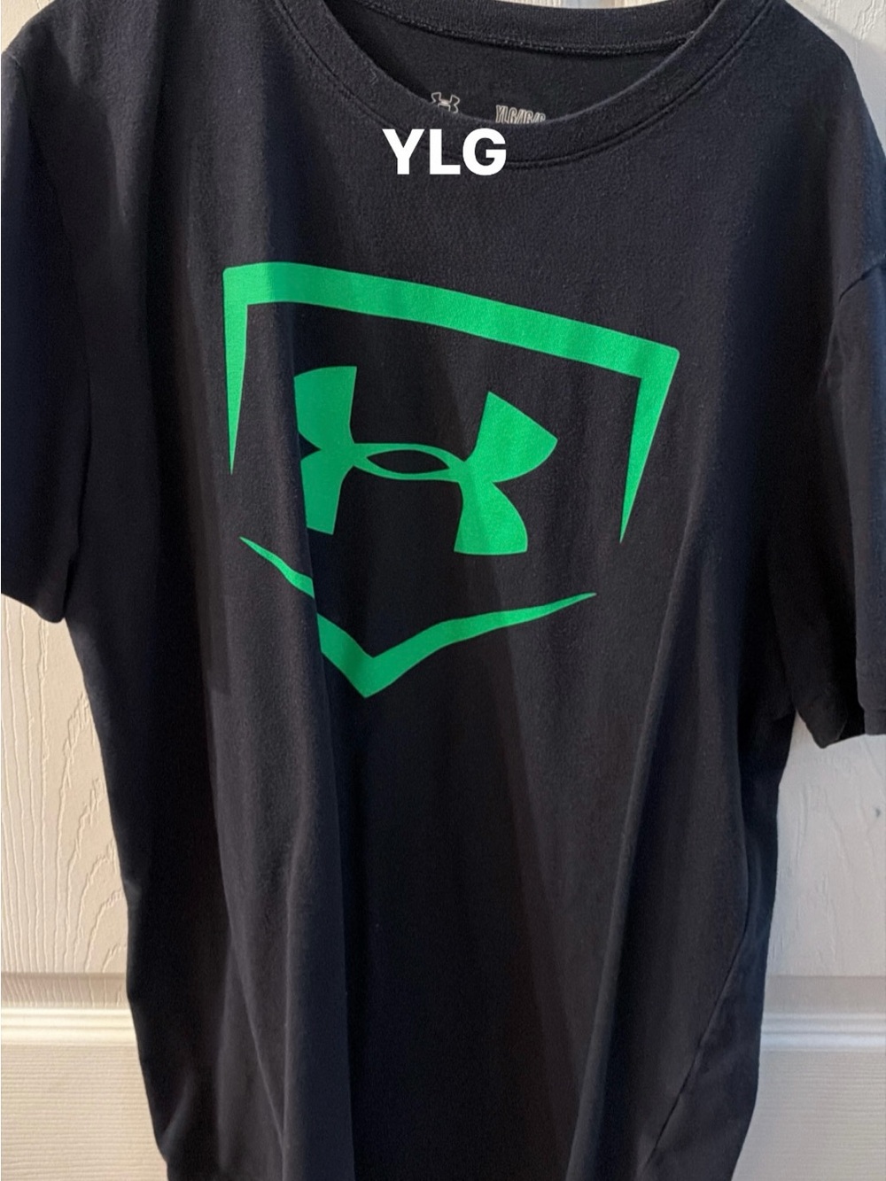 Under Armour Black Tee with Green Logo - Youth Large